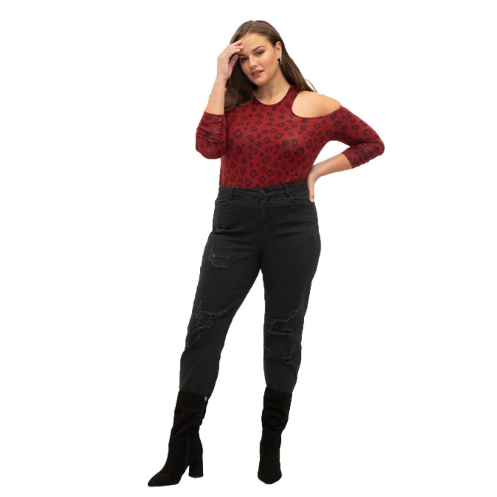 ELOQUII Elements Plus 18/20 Leopard Print Cut-Out Shoulder T-Shirt Stretch Top